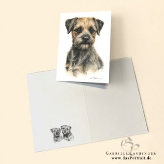 Klappkarte Postkarte Kunstdruck Border Terrier Malerin Gabriele Laubinger