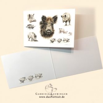 Klappkarte Postkarte Kunstdruck Wildschweine Malerin Gabriele Laubinger